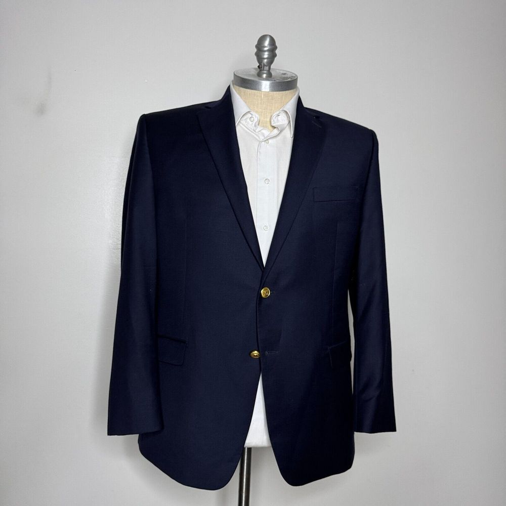 Ralph Lauren Sport Coat Blazer 44R Mens Solid Blue Wool Gold Button